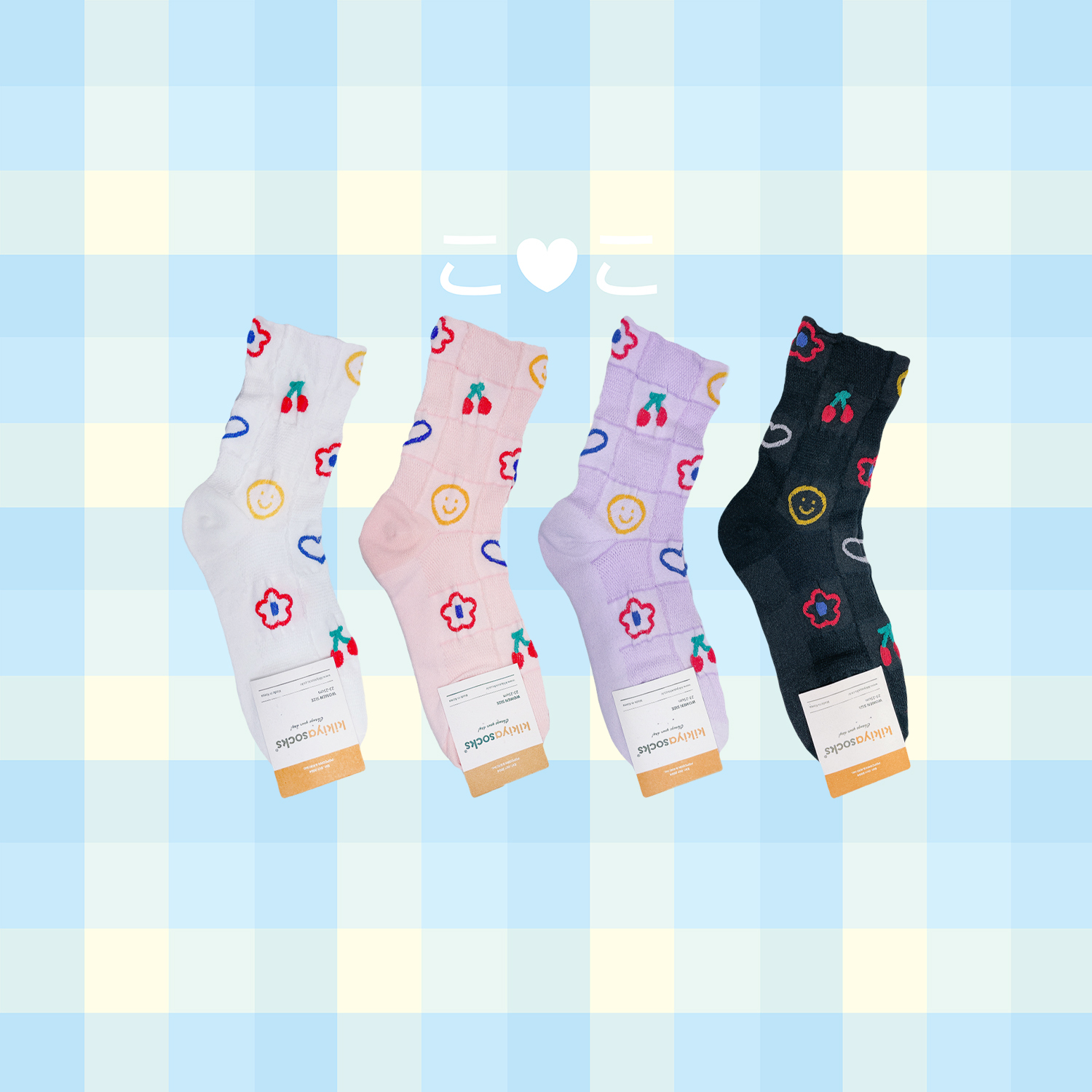 正韓可愛方格插圖迷宮泡泡襪子