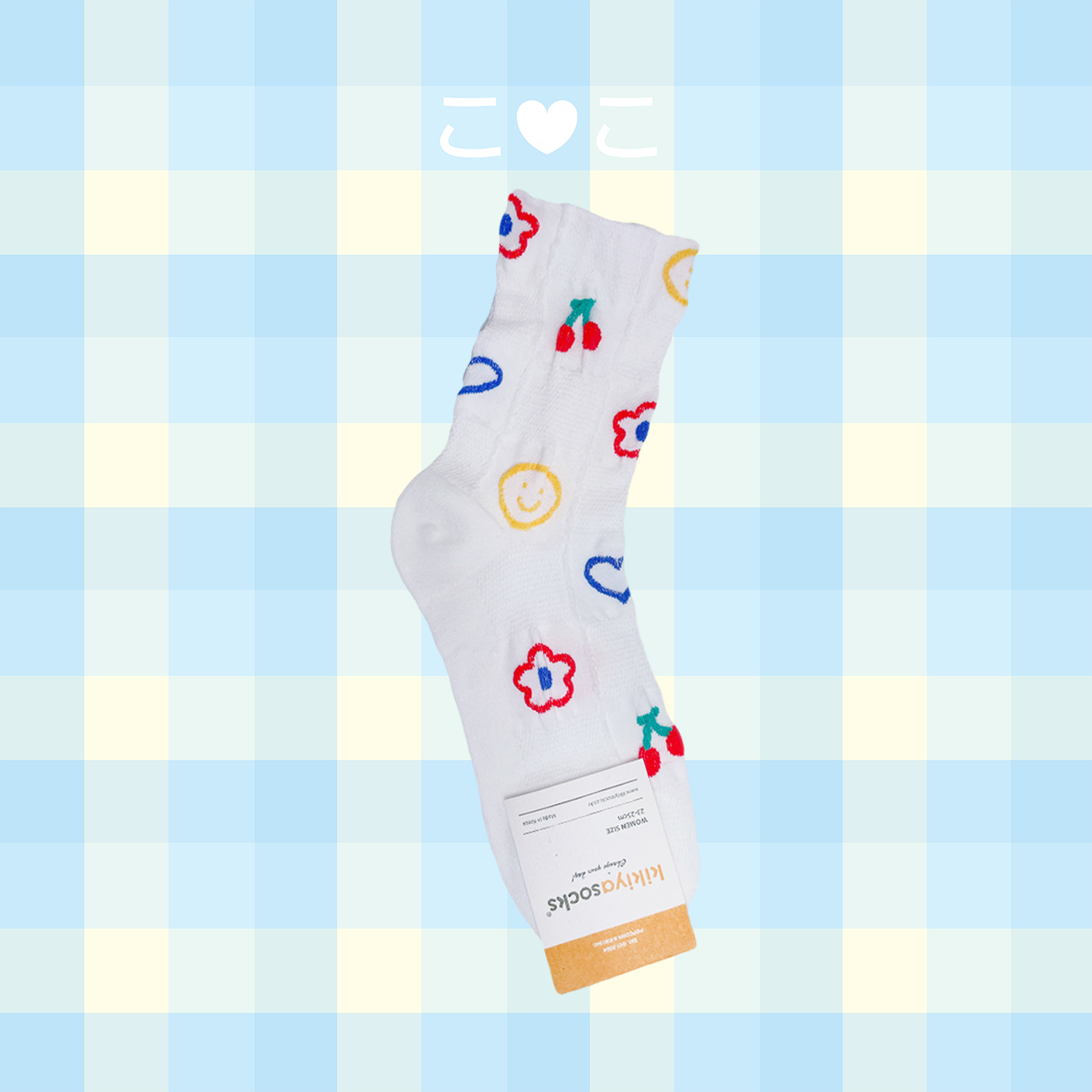 正韓可愛方格插圖迷宮泡泡襪子