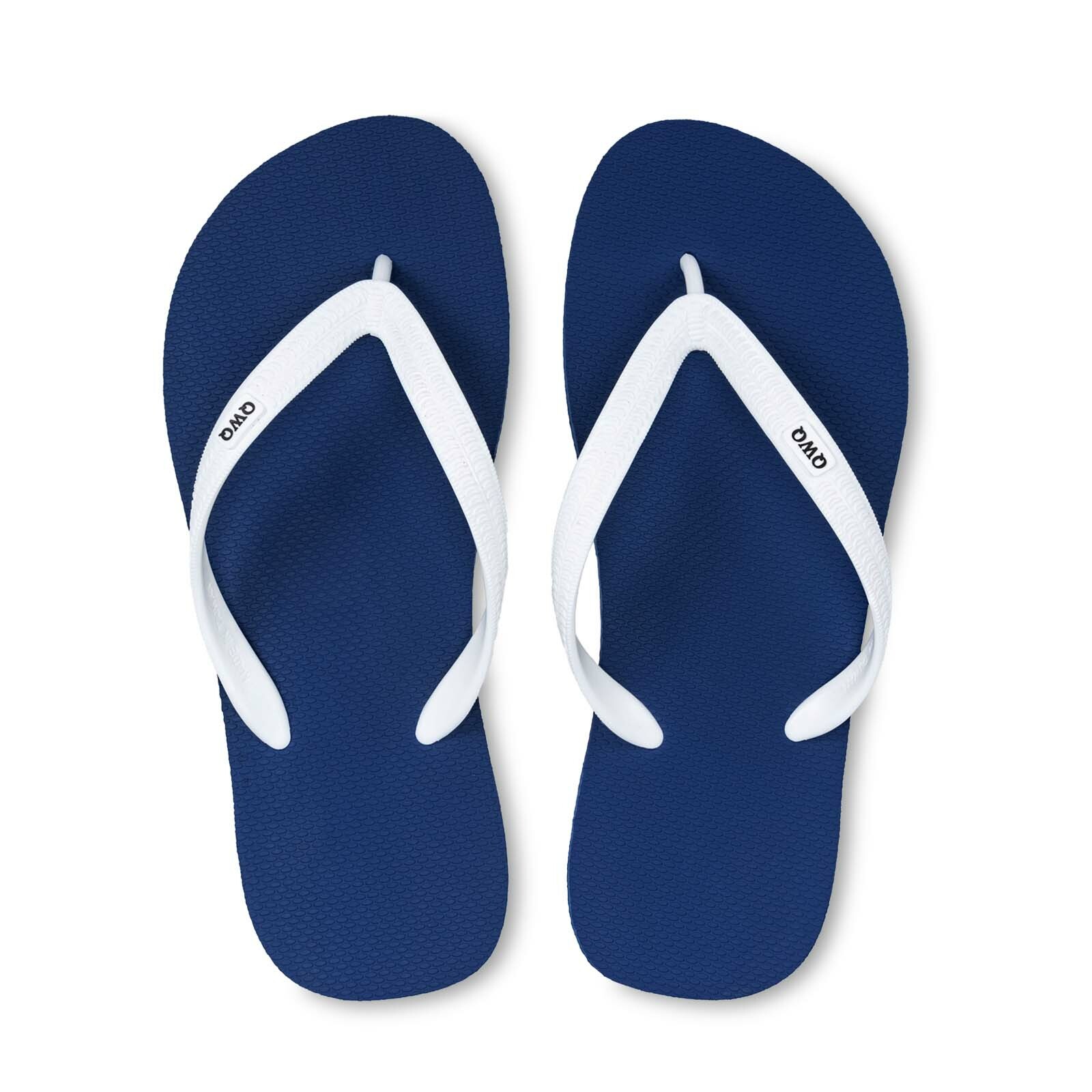 Top跳色系列 【藏青藍】白鞋帶 男款平底人字夾腳拖