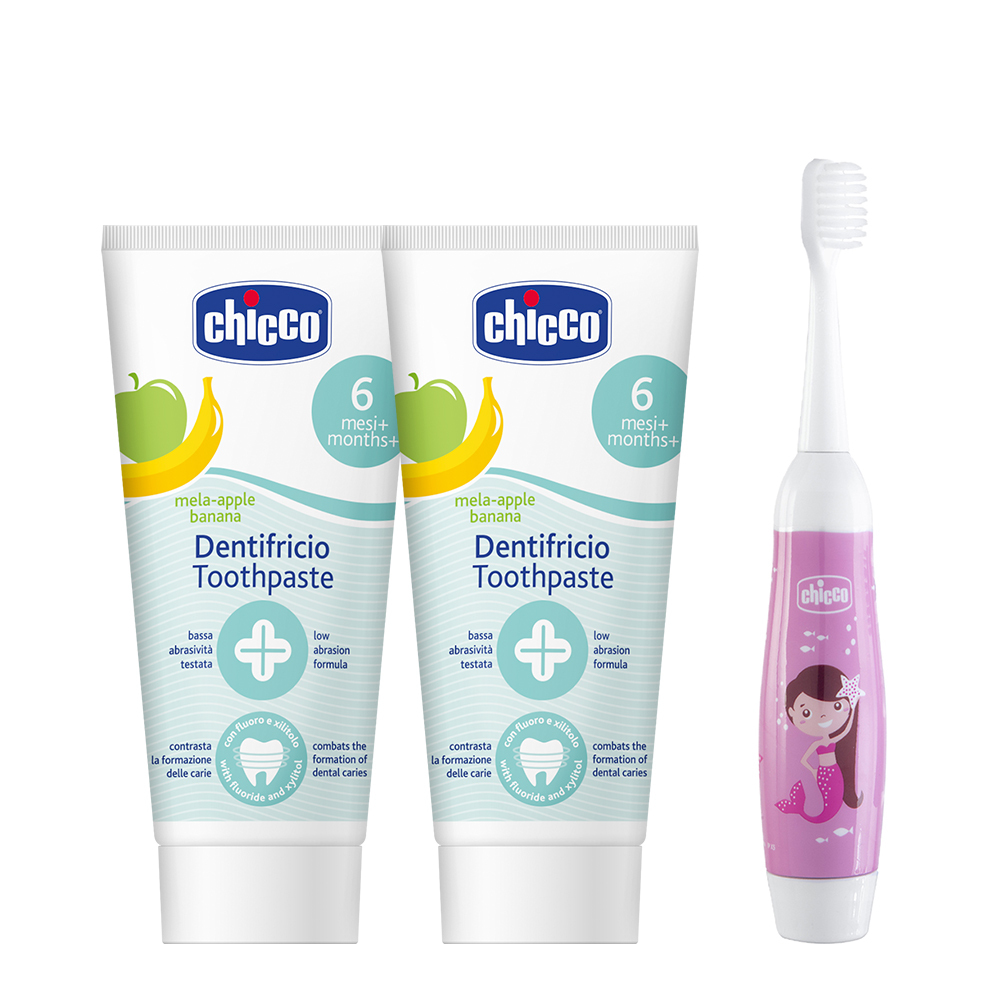 兒童電動牙刷組(蘋果香蕉50MLx2+兒童電動牙刷x1)