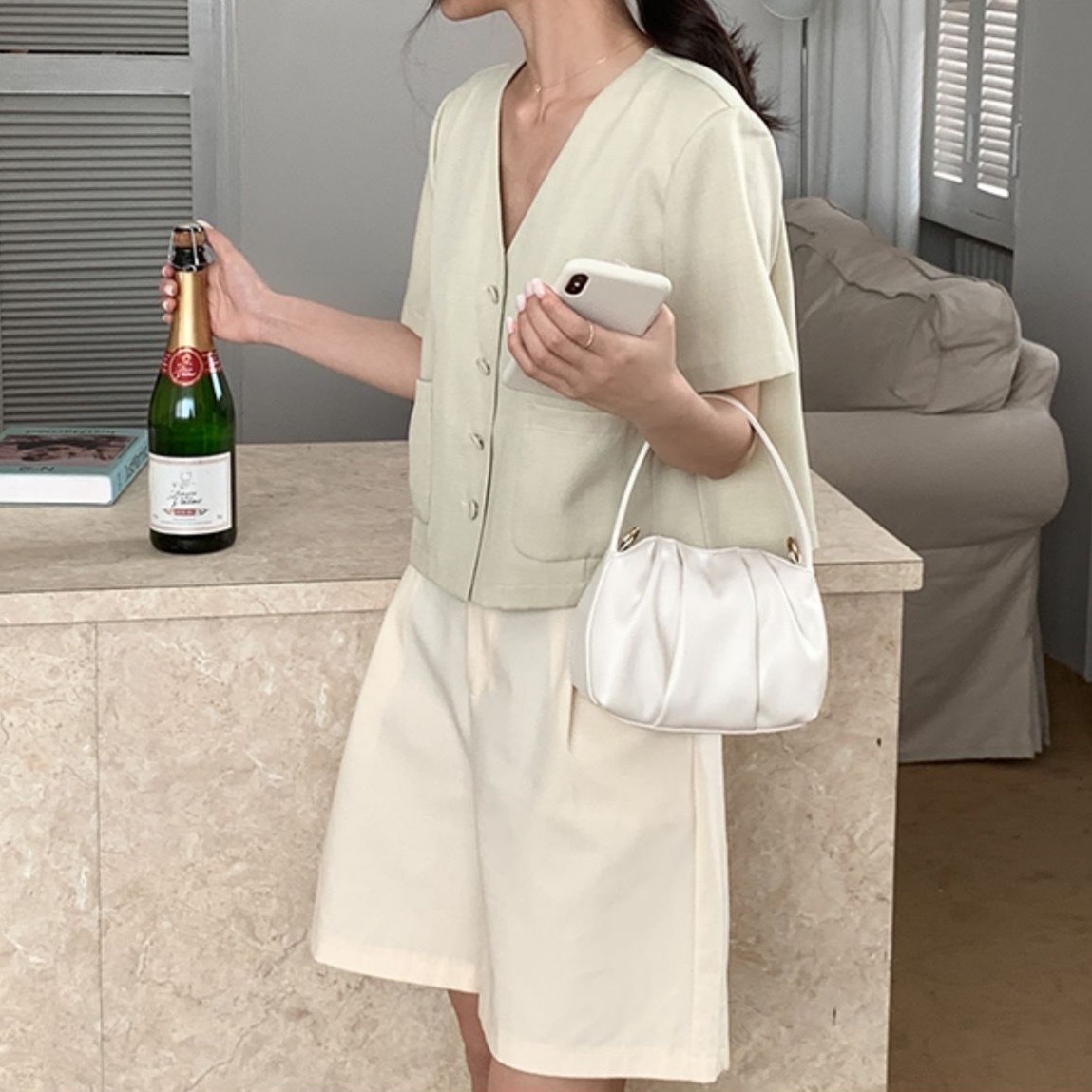 韓系簡約風褶皺肩背包/四色