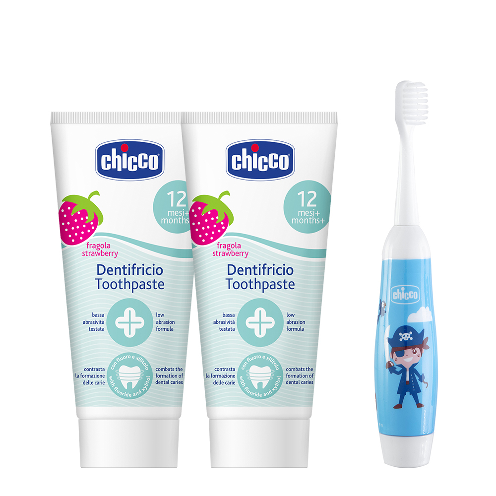 兒童電動牙刷組(水果草莓50MLx2+兒童電動牙刷x1)