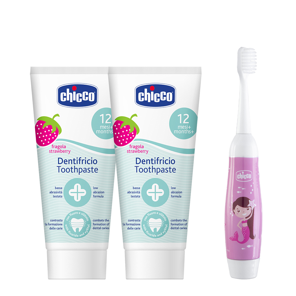 兒童電動牙刷組(水果草莓50MLx2+兒童電動牙刷x1)