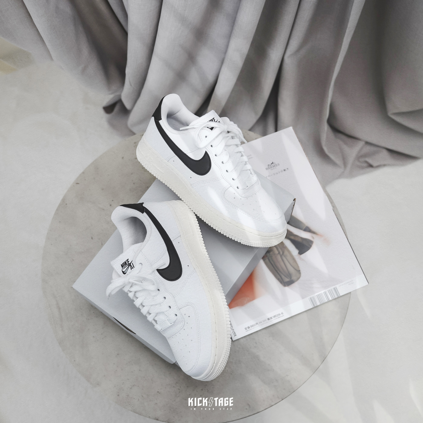 【全新瑕疵】US8/25CM NIKE W AIR FORCE 1 AF1 全白 黑勾 奶油底 舊化 泛黃 小GD 復古 休閒鞋【315115-165】AF1BW WAF1