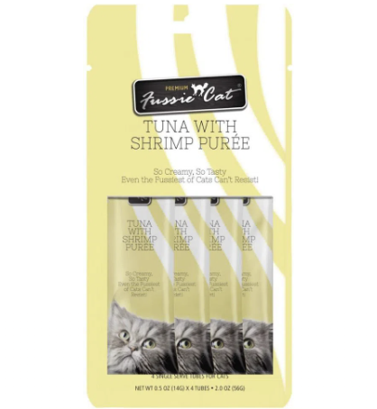 Fussie Cat小食-吞拿魚+鮮甜蝦肉醬  [4 x 14G]