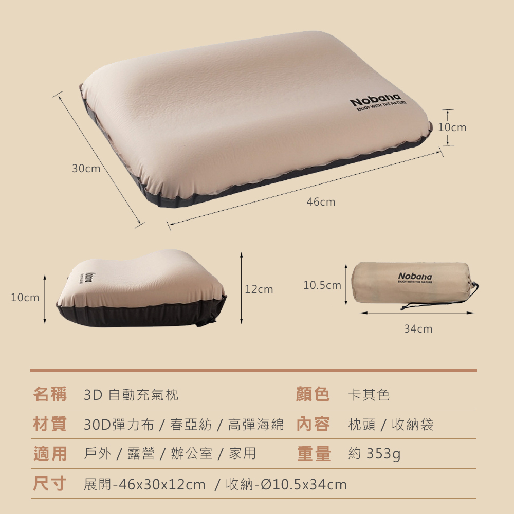 NOBANA 3D自動充氣枕