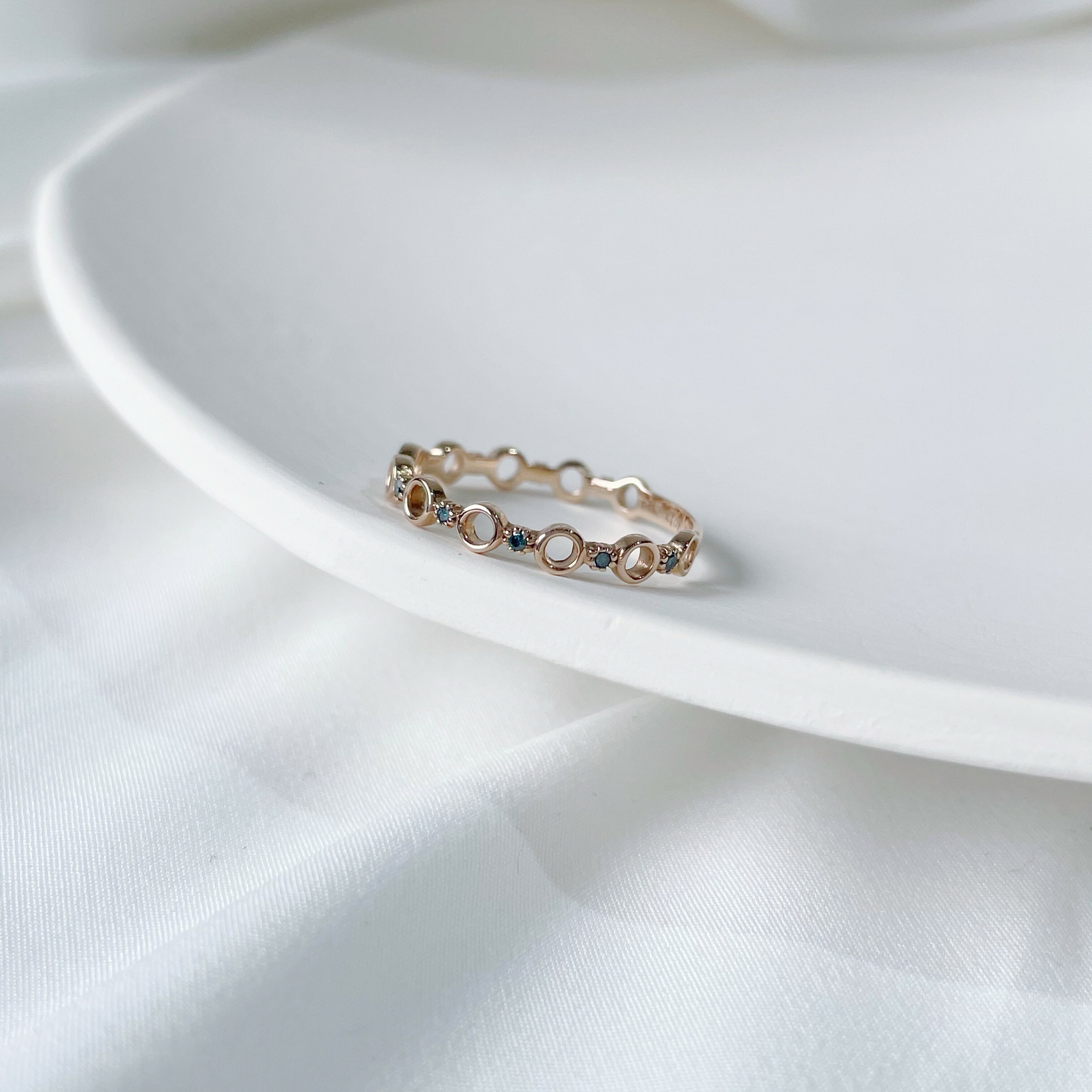 14K簍空泡泡藍鑽戒指