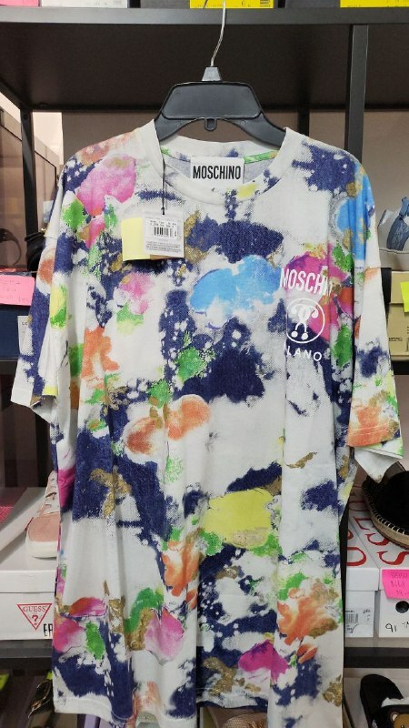 [S] MOSCHINO MILANO LOGO TIE DYE T-SHIRT,WHITE MULTI, EJ0705-540-1888 (SM104)