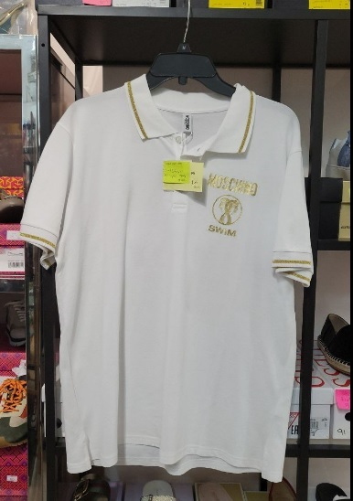 [S] MOSCHINO SWIM MEN'S GOLD FLAMINGO LOGO POLO SHIRT,WHITE, 3V1303-2311-0001 (SM116)