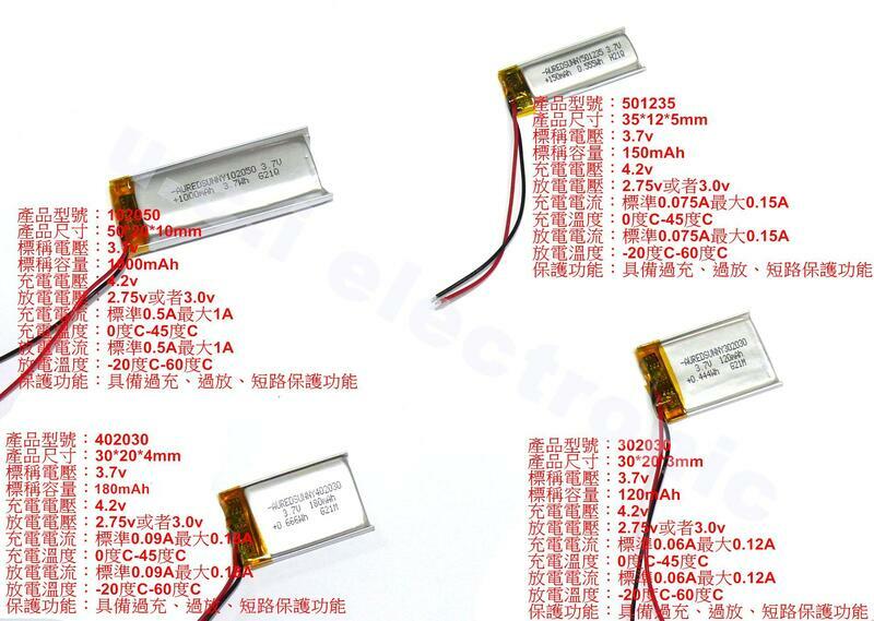 【UCI電子】 (B-3)  3.7v鋰電池聚合物1000MAH 120MAH 180MAH 150MAH 803040