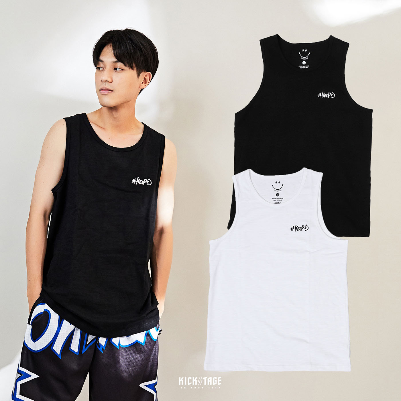 #KEEP VEST 黑色 白色 閃電微笑 重磅 內搭背心 坦克背心 健身 休閒 運動 背心【KS116】