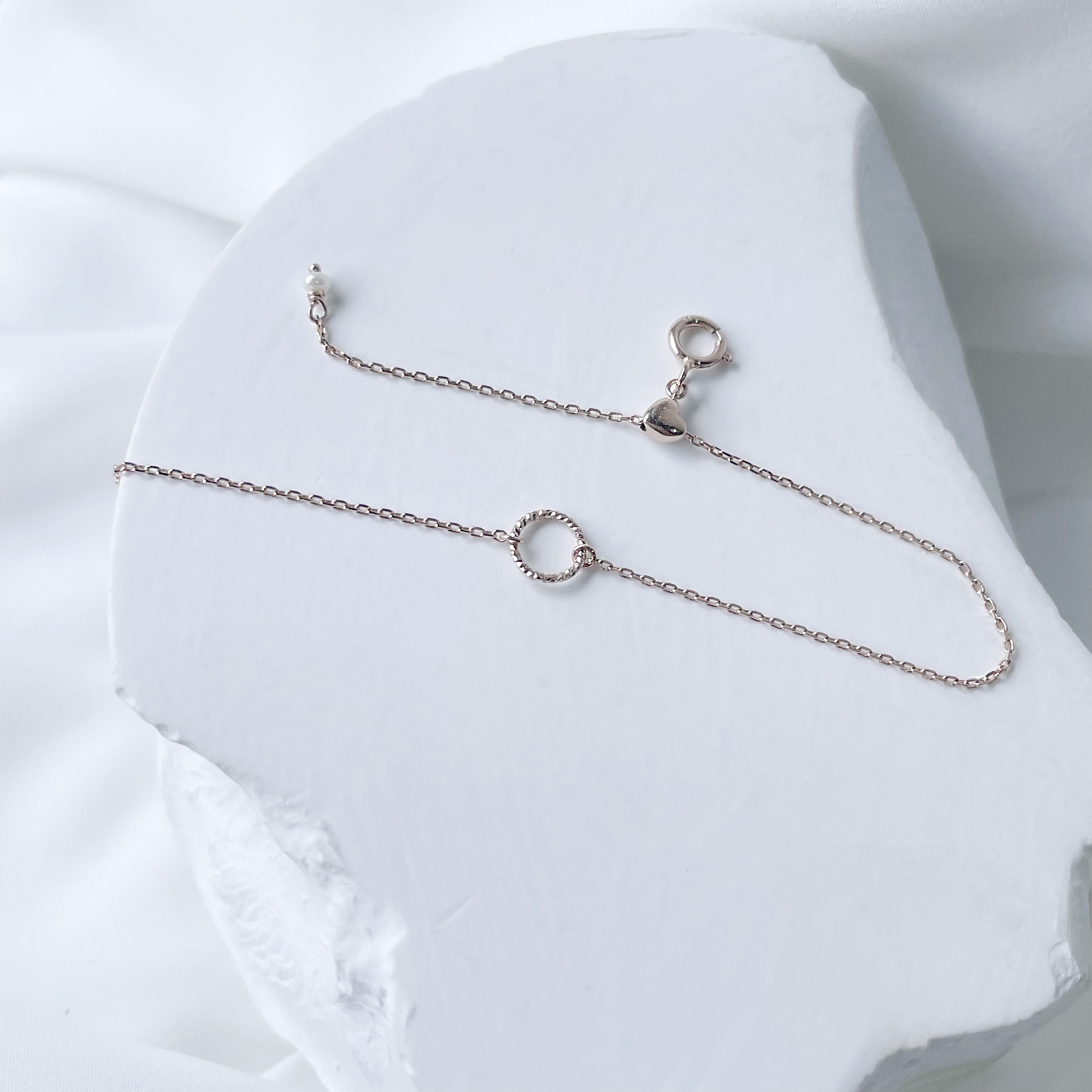 14K閃亮圈圈愛心可調式手鏈