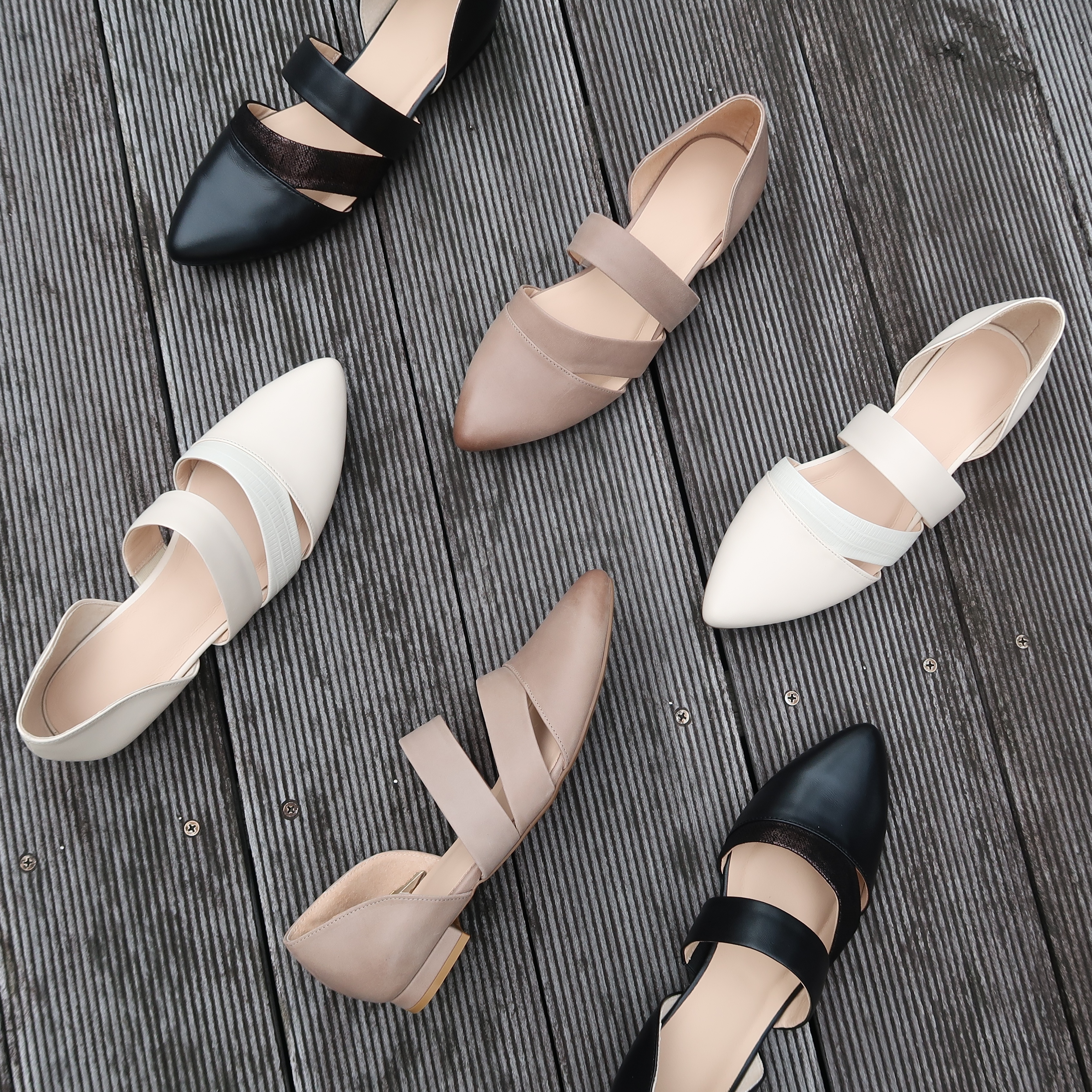 【知性之旅】牛皮繞帶尖頭平底鞋