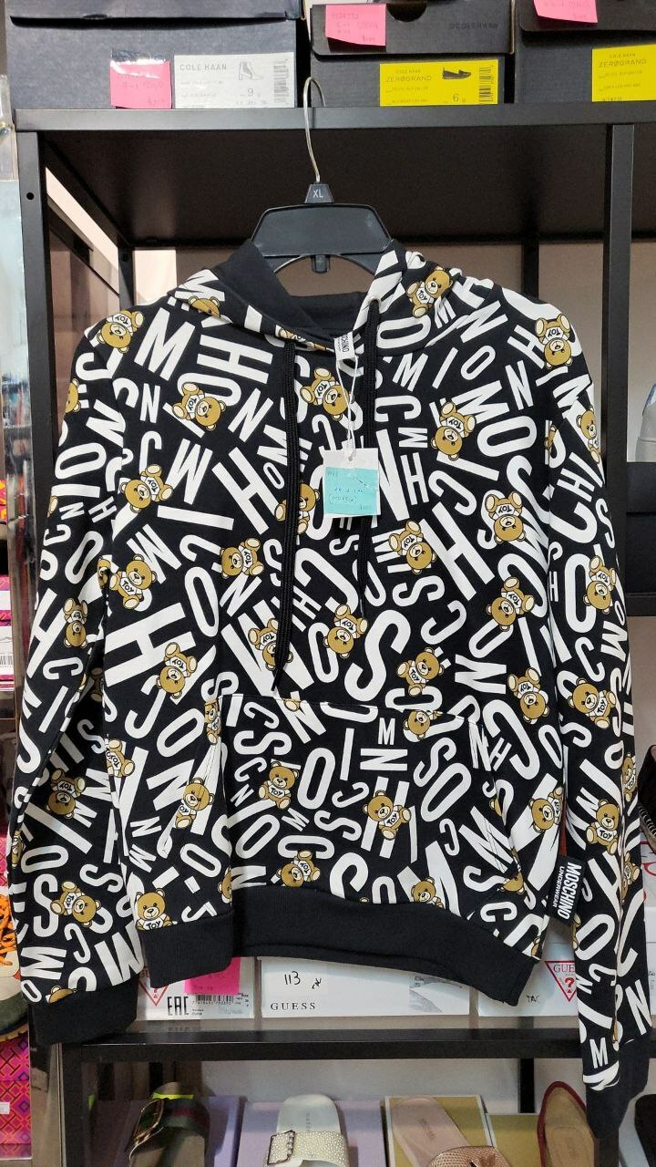 [S] MOSCHINO ALL OVER BEAR LOGO HOODIE JACKET,BLACK/WHITE, ZT1719-9005-1555 (SM122)