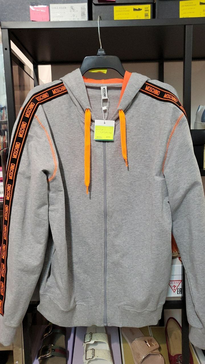 [S] MOSCHINO LOGO TAPE FULL ZIPPED HOODIE JACKET, GREY/ORANGE, 1A1716-8108-0489 (SM131)