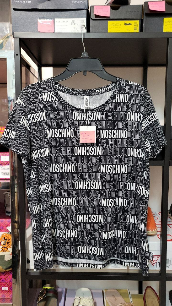 [S] MOSCHINO ALL OVER LOGO SHORT SLEEVE T-SHIRT,BLACK/WHITE, ZT1903-9023-1555 (SM135)