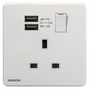 西門子 DELTA®arina 13A 單位單極開關插座(帶USB插座)(冰川白/玫瑰金/永恆灰/香檳金)