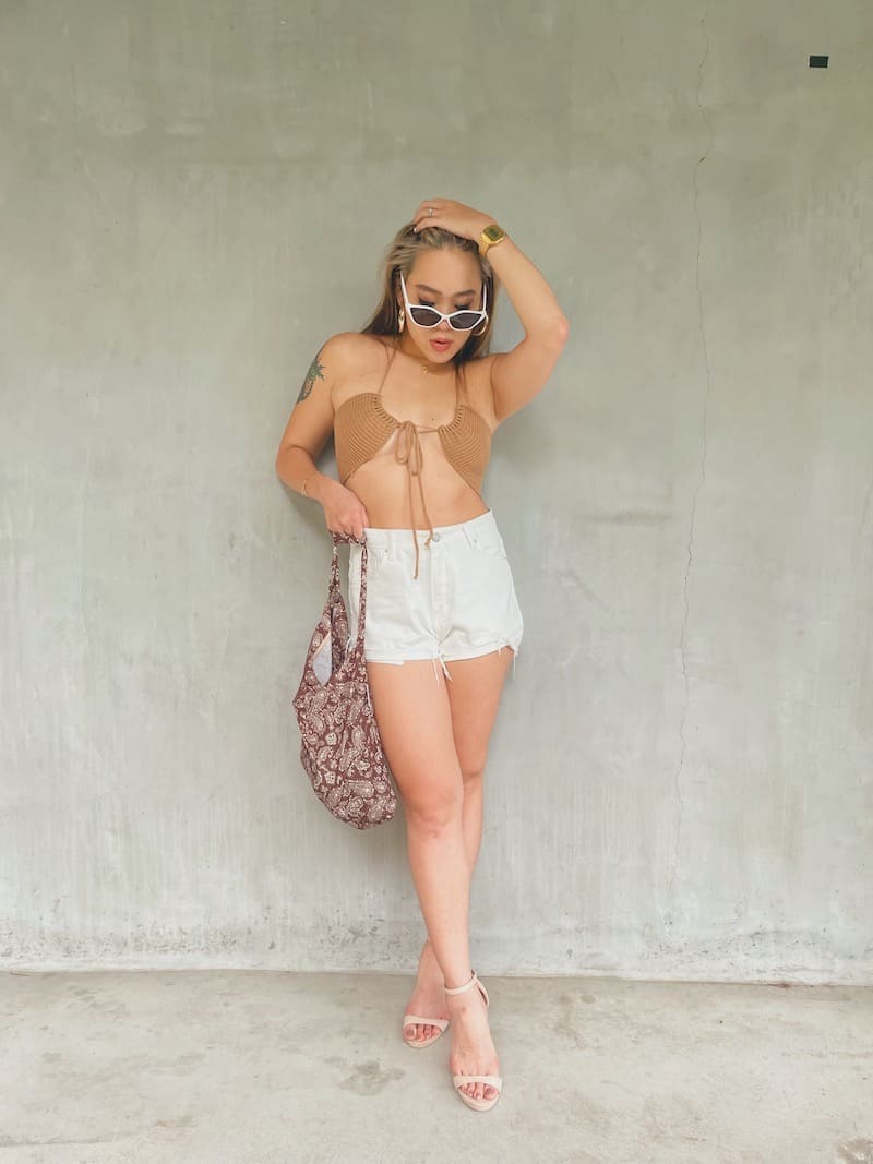 美式牛仔白色短褲