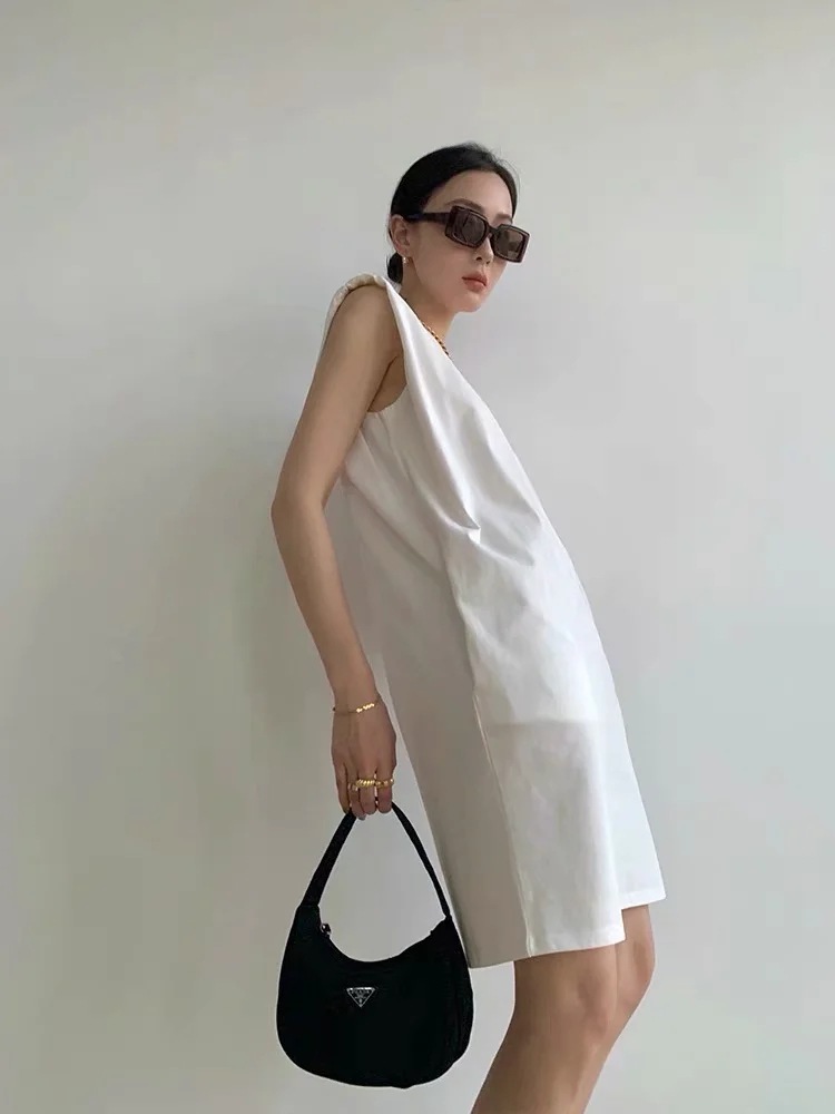 簡約墊肩 無袖棉質洋裝(黑/白/深灰)