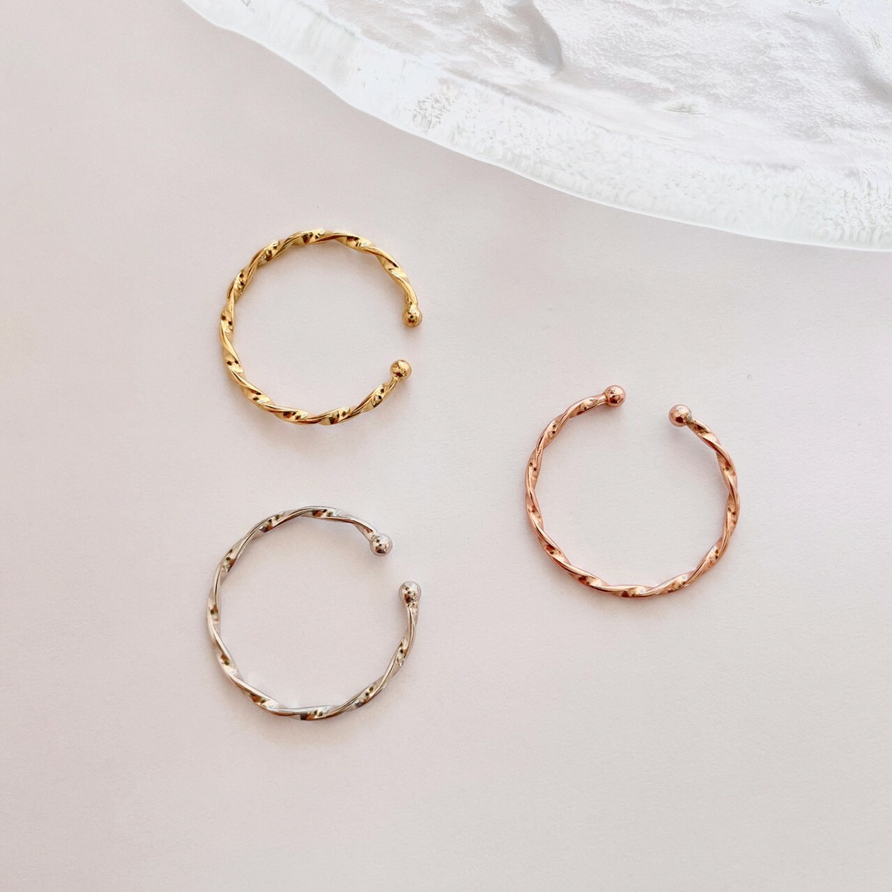 │兩用│扭轉細波 • 開口戒 • 耳骨夾 • 純銀戒指 • 抗過敏 S925