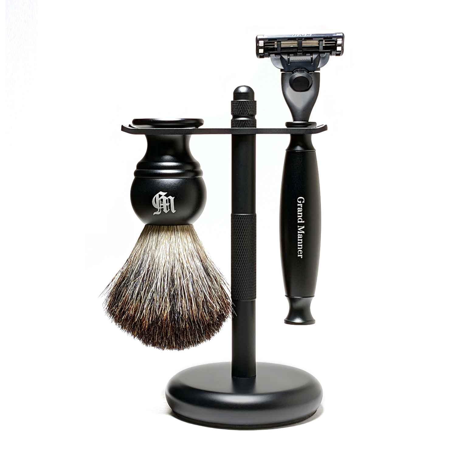 英國 Grand Manner 紳黑 手動安全刮鬍刀組（吉列 Mach3 鋒速3刀片 / 禮盒）