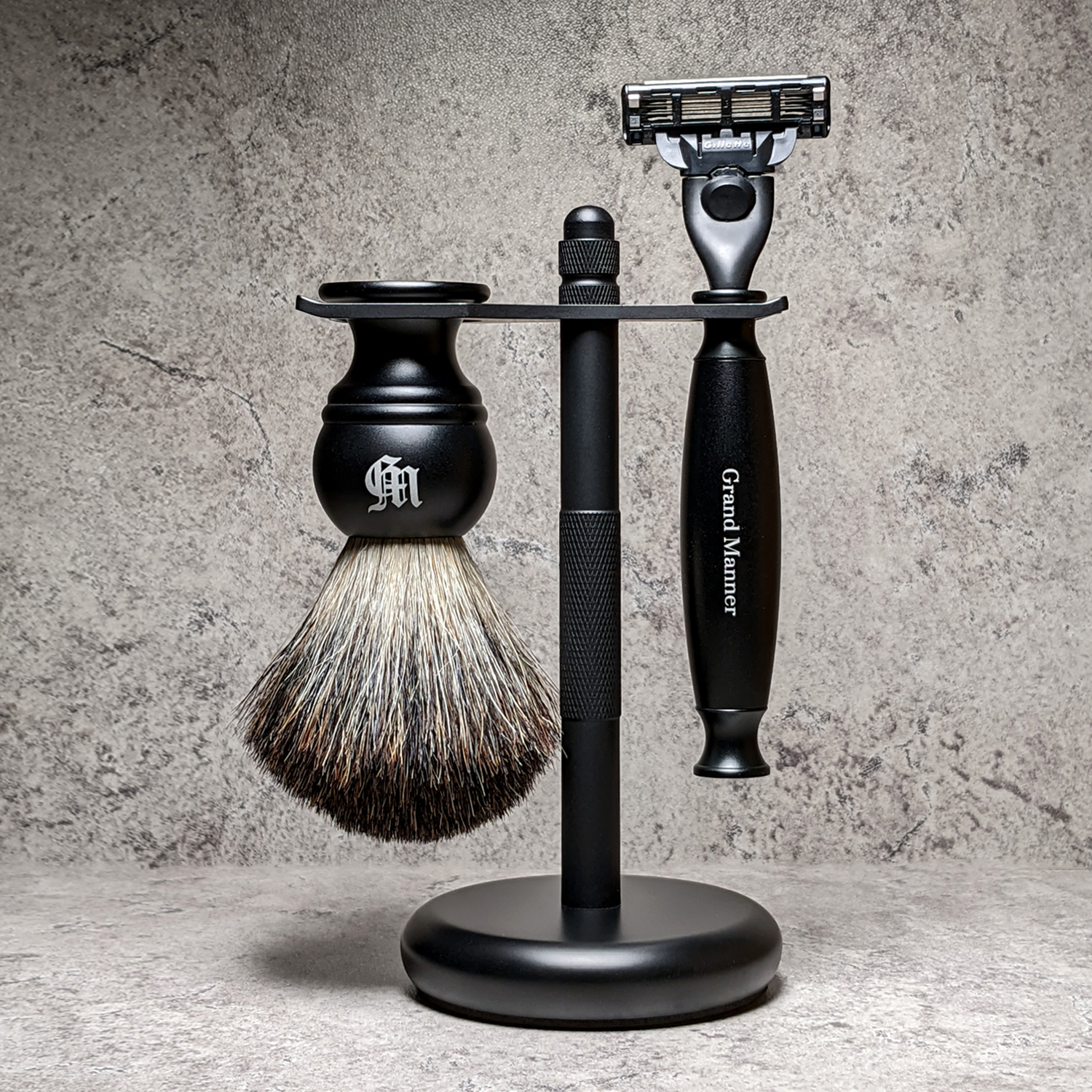 英國 Grand Manner 紳黑 手動安全刮鬍刀組（吉列 Mach3 鋒速3刀片 / 禮盒）