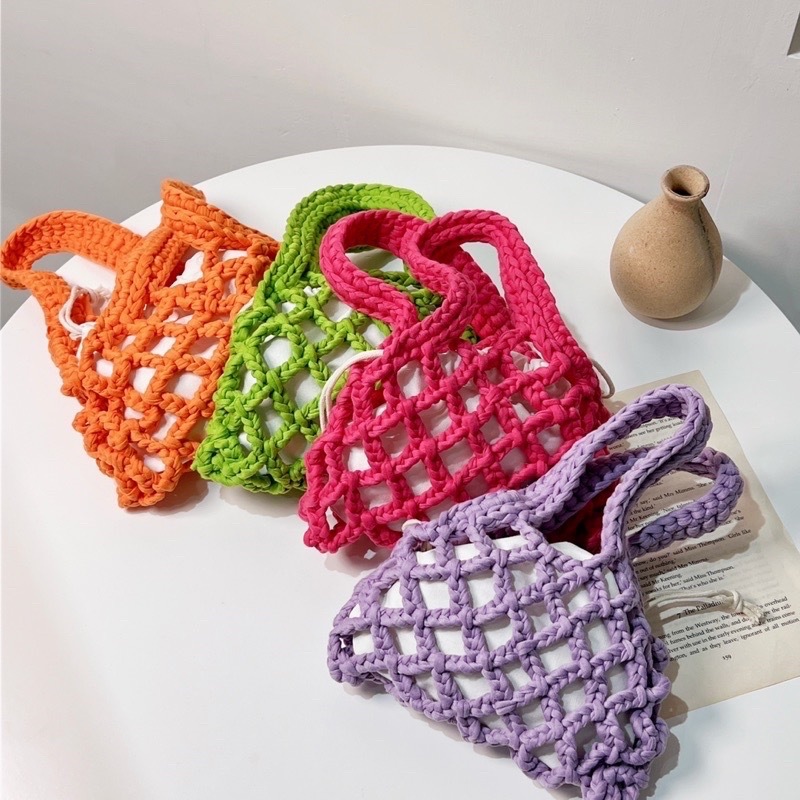 韓國編織糖果手提包(附束口小包)/八色/