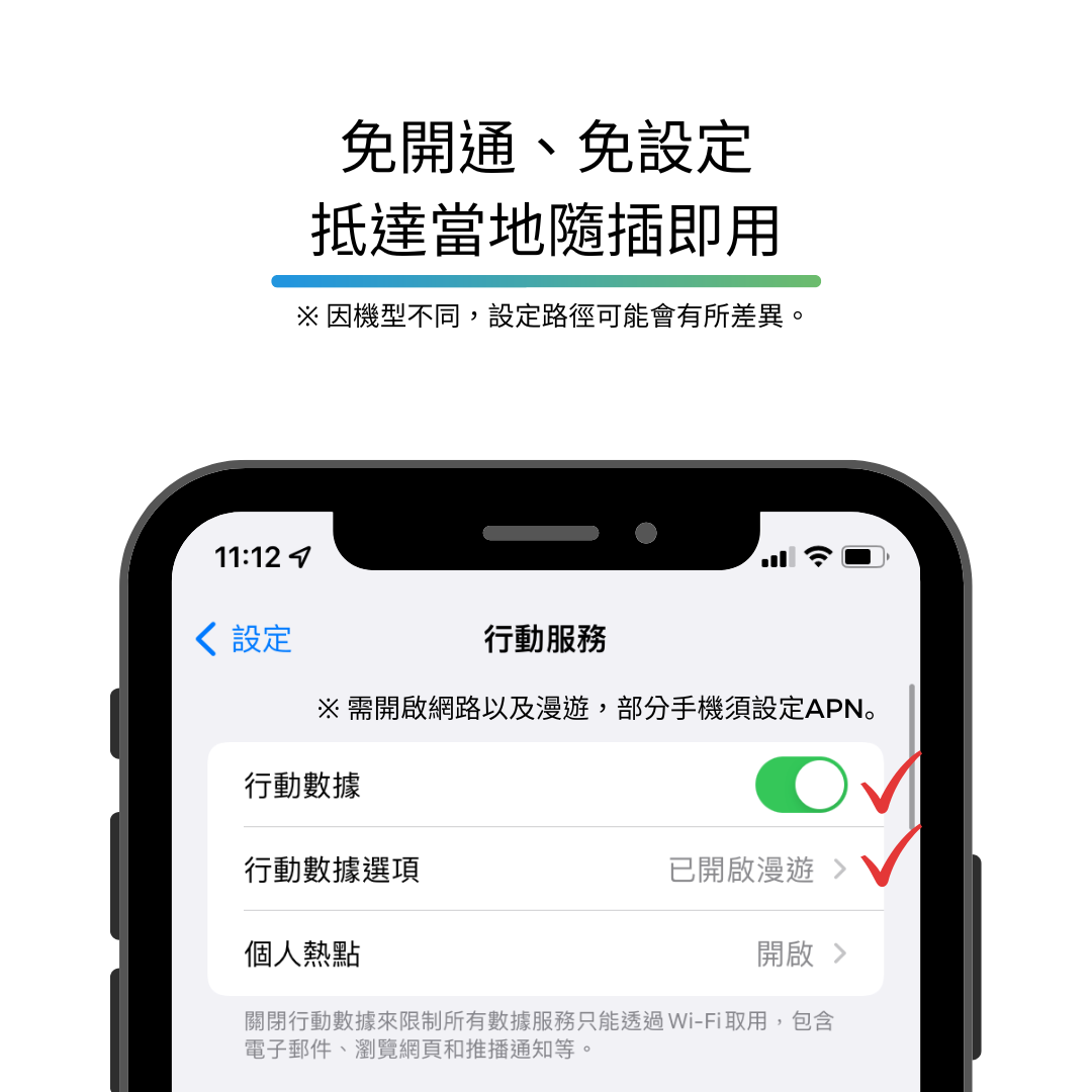 JOYTEL的網卡操作非常簡單,只需將卡片插卡放入手機後,開啟行動數據跟漫遊即可使用。