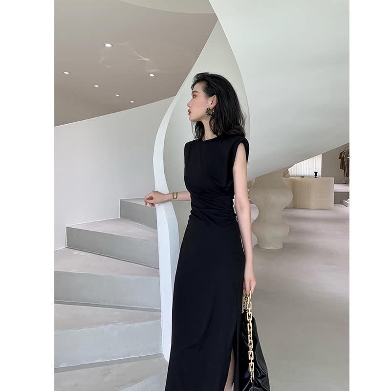 小墊肩 收腰棉質洋裝