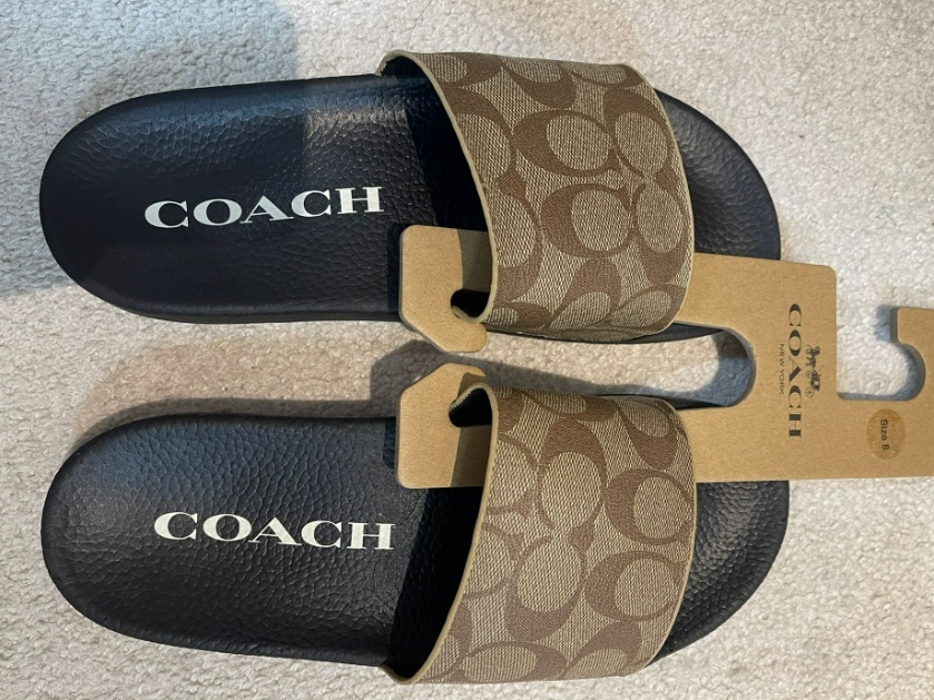 [S] COACH SIGNATURE ULI SPORT SLIDE,KHAKI/BLACK, FG3474-KH/BK (SCO39)