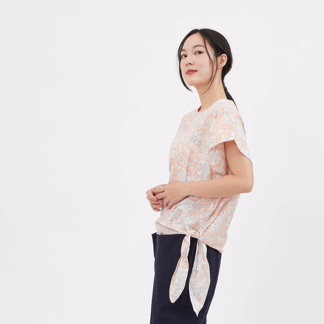 Elisa花卉印花綁帶上衣/櫻粉