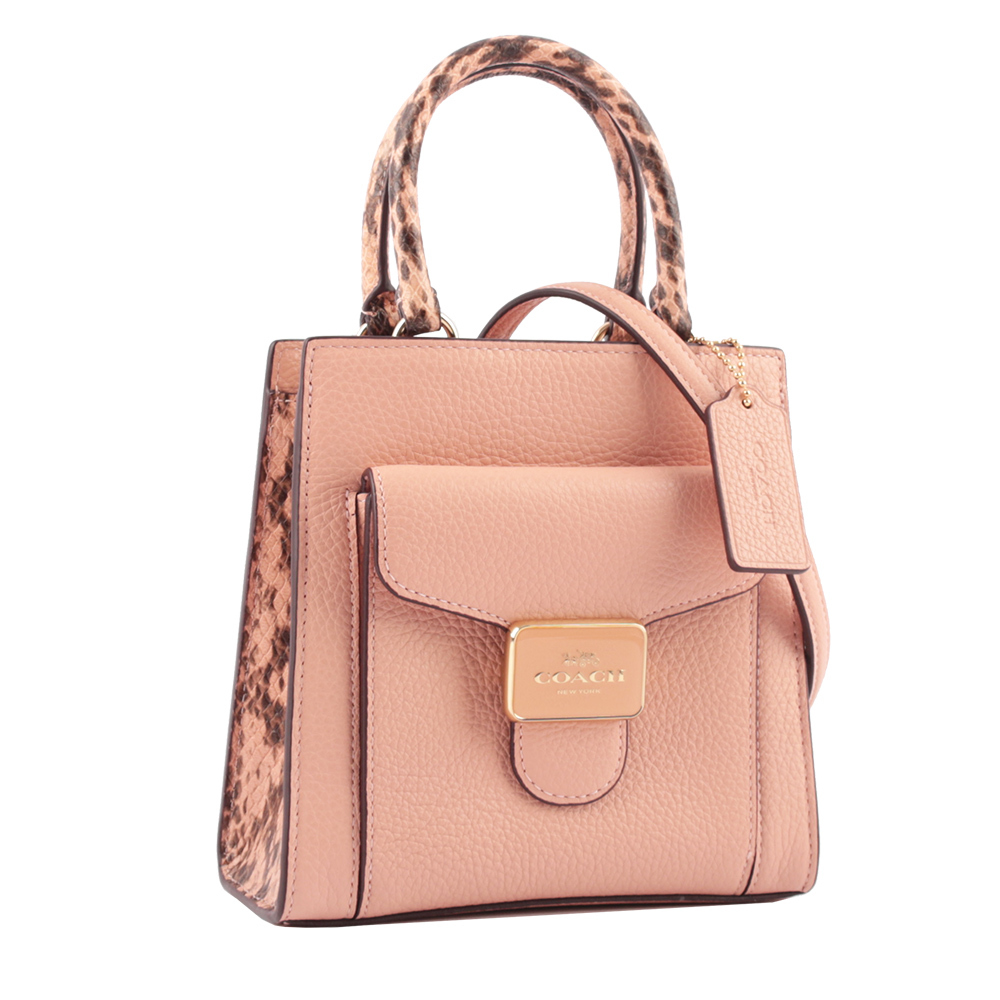 【COACH】Pepper 蛇皮壓紋口袋手提/斜背二用包(貝殼粉)