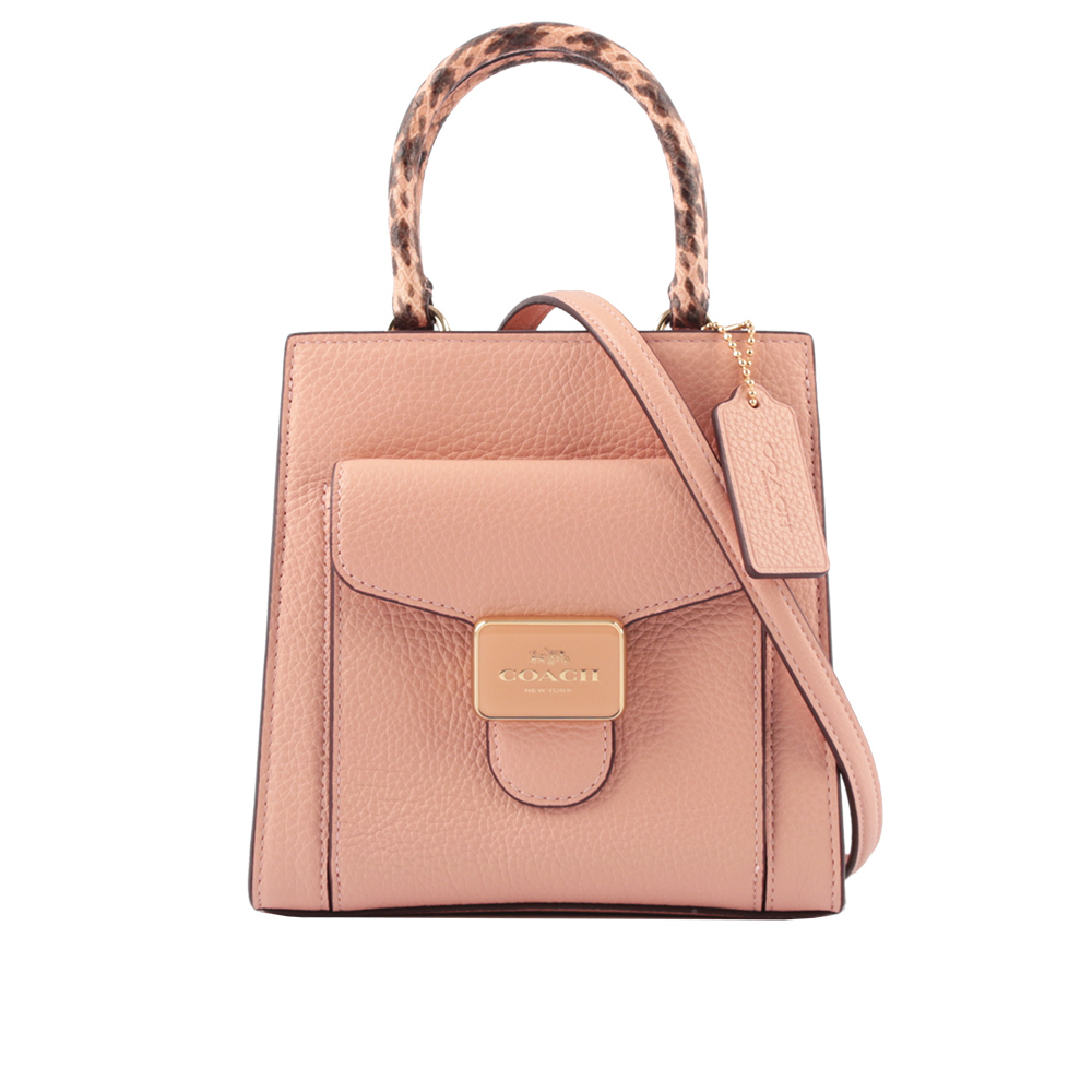 【COACH】Pepper 蛇皮壓紋口袋手提/斜背二用包(貝殼粉)