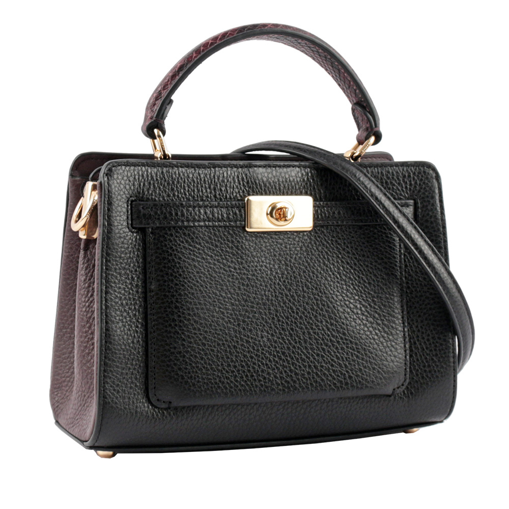 【COACH】Lane 荔枝皮革及蛇皮壓紋皮革迷你二用包(黑色)