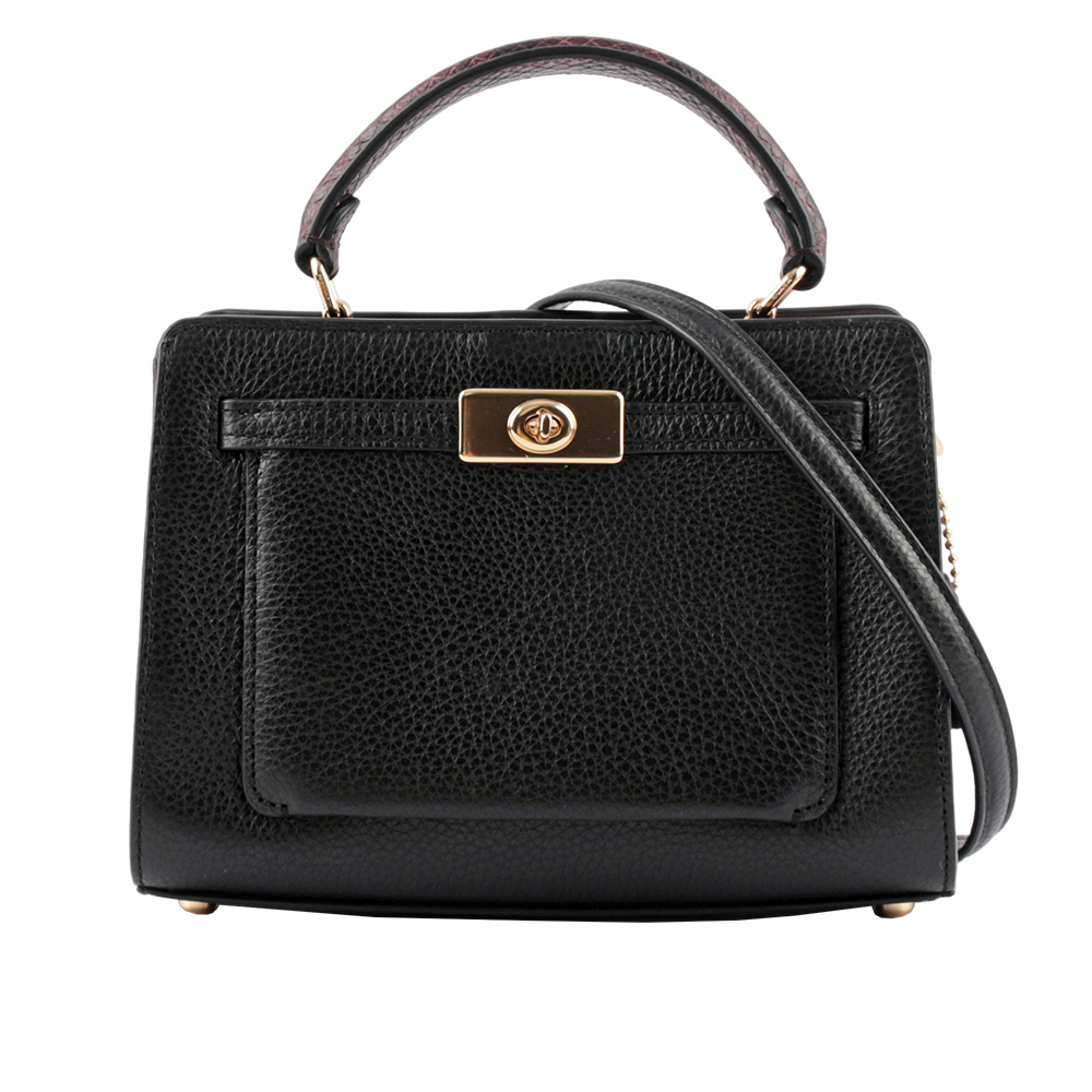 【COACH】Lane 荔枝皮革及蛇皮壓紋皮革迷你二用包(黑色)