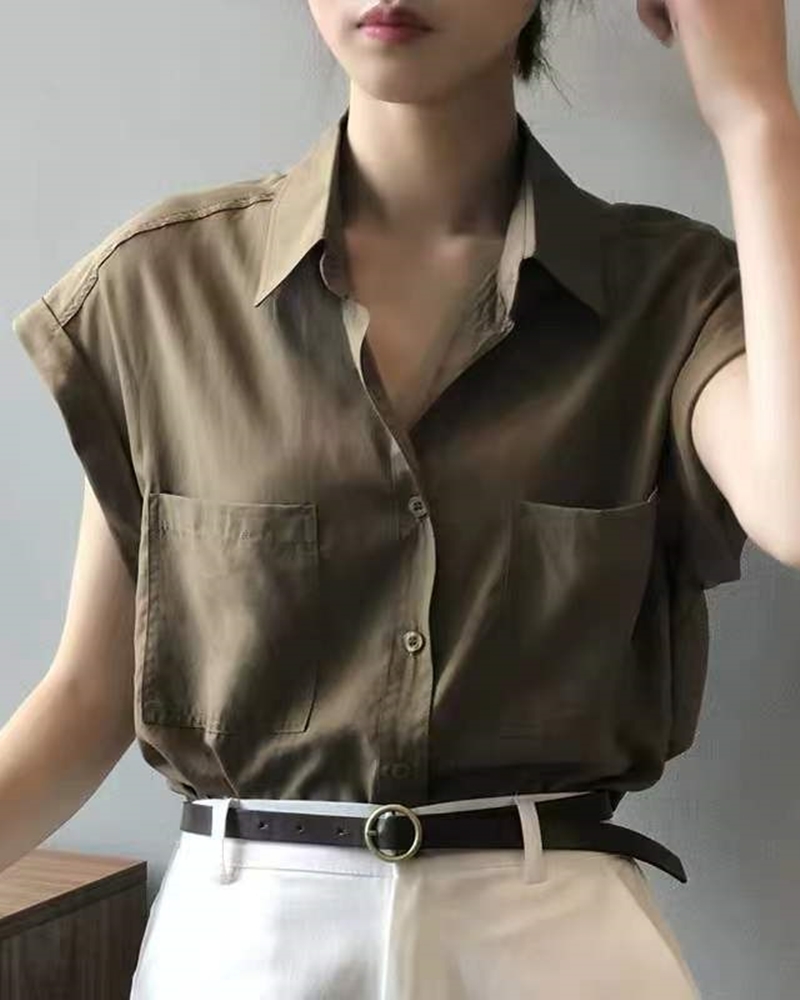 翻領口袋包袖襯衫 四色