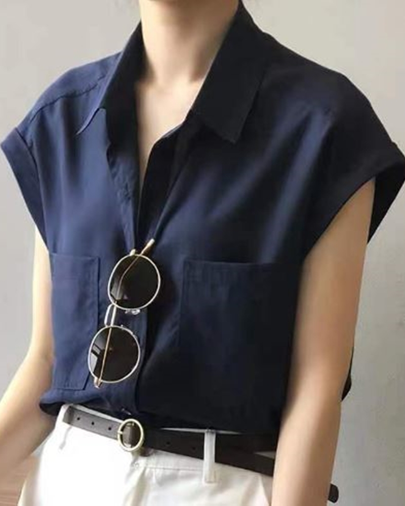 翻領口袋包袖襯衫 四色