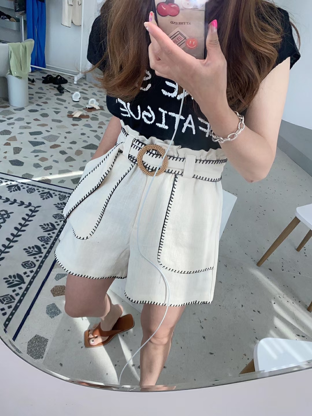 LBW011 撞色邊口袋外套配腰帶短褲套裝（可分開買）