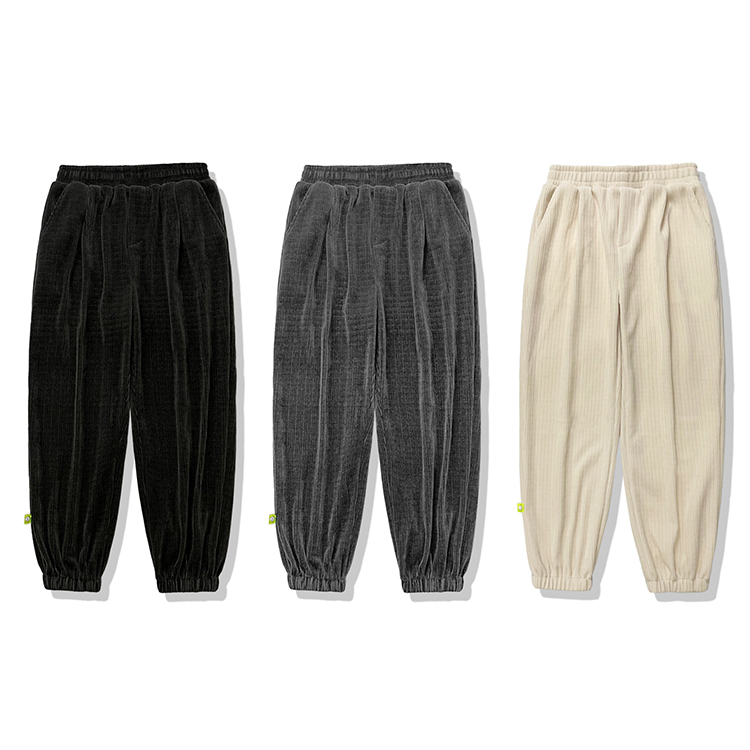 縮口棉褲 復古燈心絨格