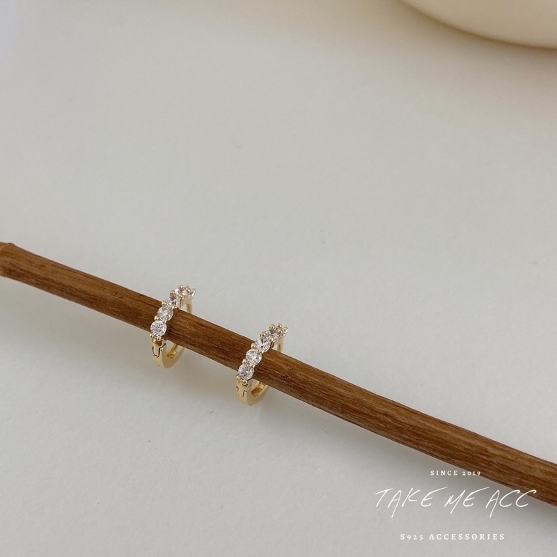 簡單的鋯石圈圈｜全純銀耳環