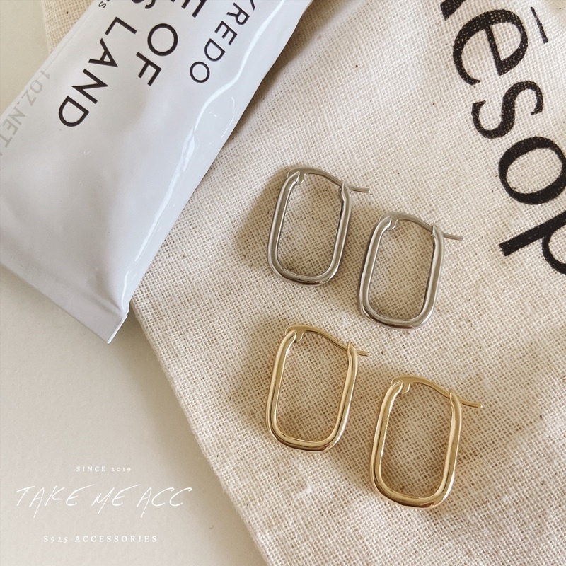 基本款方型圈圈｜純銀針耳環