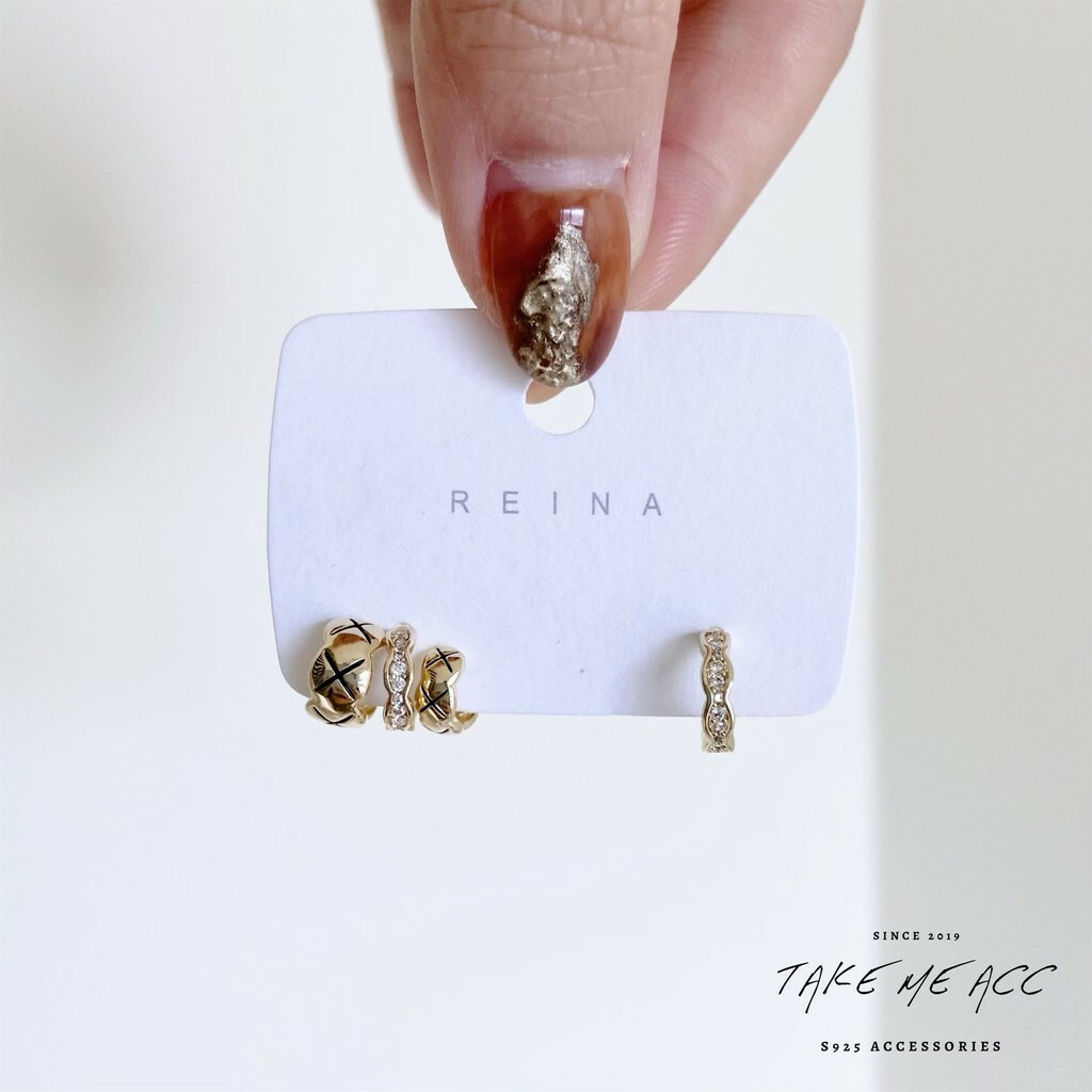 不對稱菱格｜純銀針耳環