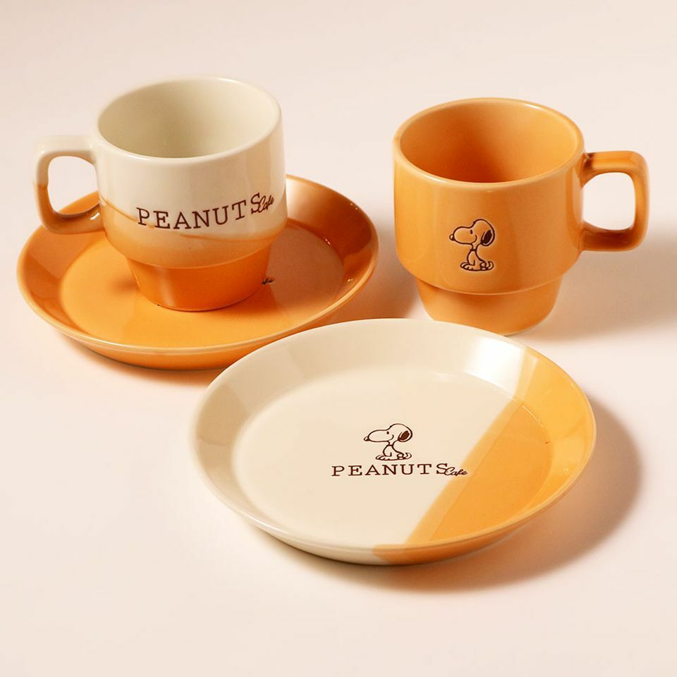 PEANUTS Cafe 限定版大阪限定橙色拼色陶瓷杯/陶瓷碟/陶瓷碗