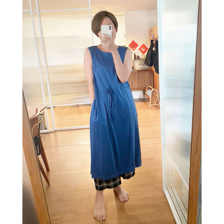 遊走地圖針織抽繩洋裝-飛鳥