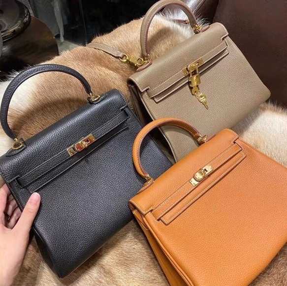 牛皮荔枝紋 內縫凱莉包 (5色) (25/28/32 CM)