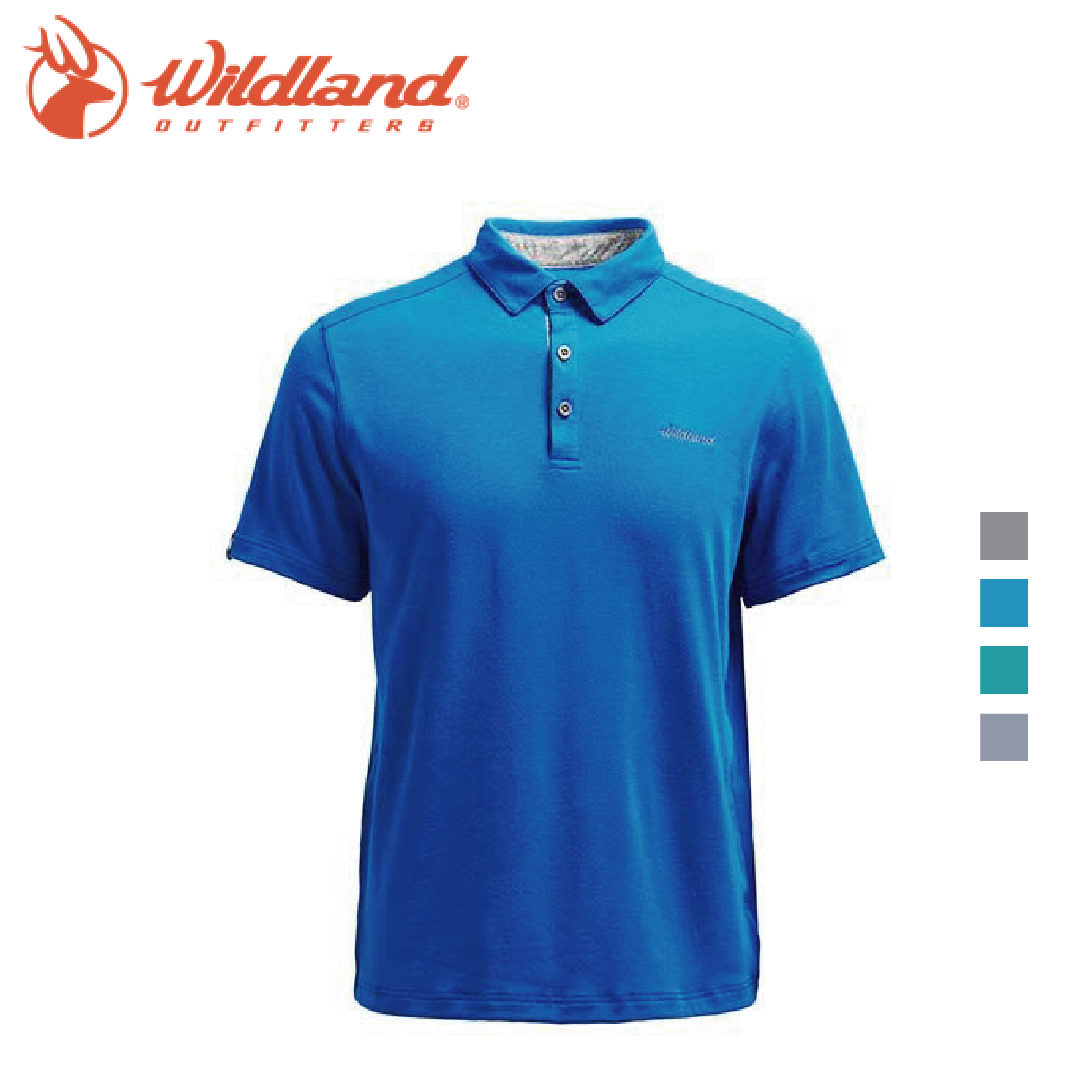 Wildland荒野 彈性本布領POLO上衣 男款 (中藍、藍灰) 雙向彈性/吸濕快排/休閒登山 10W71636