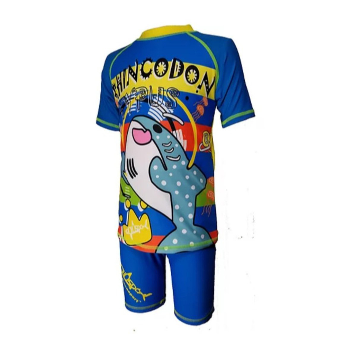 兒童鯊魚短袖防曬套裝 - 藍
