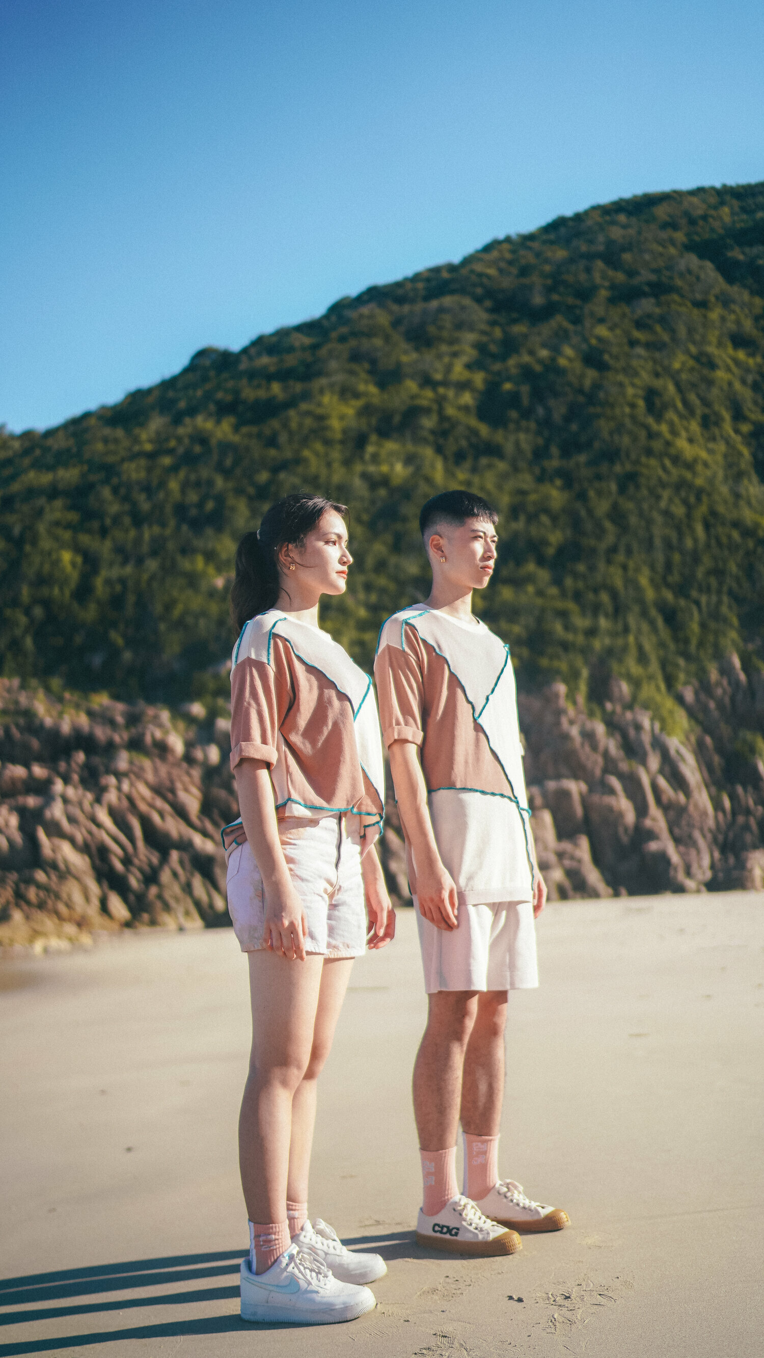 【Just Africa】Unisex 拼色針織Tee - 粉紅/米色