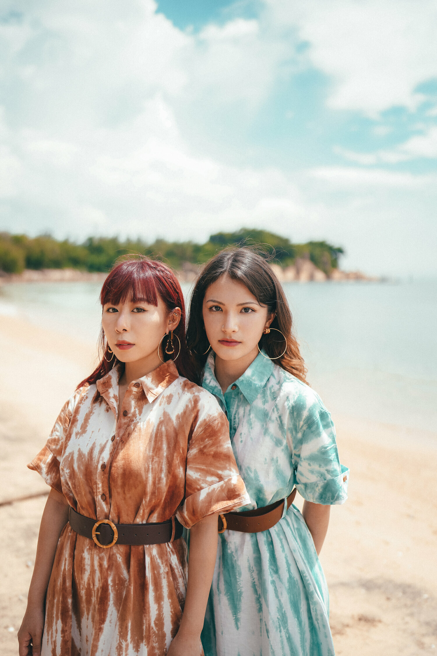 【Just Africa】棕褐色直紋紮染連身裙連皮帶