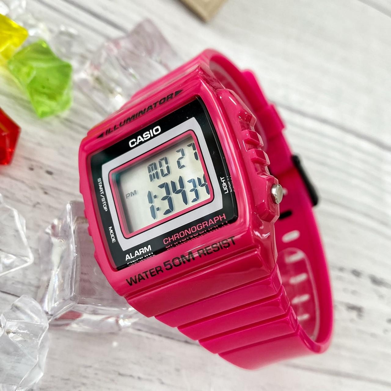 【CASIO 卡西歐】繽紛方形數位電子錶 W-215H-4A 現代鐘錶